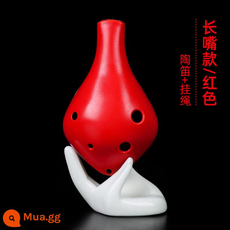 Ocarina 6 lỗ dành cho người mới bắt đầu cấp alto nhựa dẻo C-tune nhựa sáu lỗ AC dành cho trẻ em học sinh tiểu học nhạc cụ dành cho người lớn - Mẫu sáo AC 6 lỗ miệng dài màu đỏ (sáo trần)