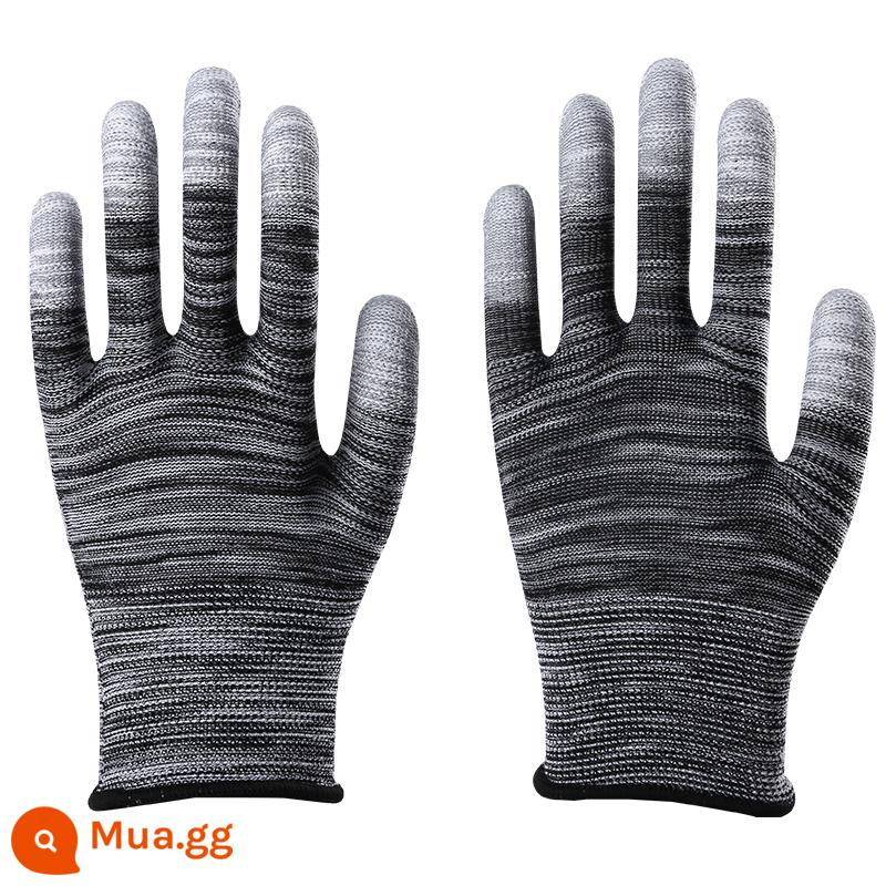 36 đôi găng tay phủ ngón nylon mỏng màu trắng PU phủ keo nhúng lòng bàn tay găng tay bảo hộ lao động chống tĩnh điện chống bụi điện tử - Ngón tay sơn sọc đen (12 đôi)