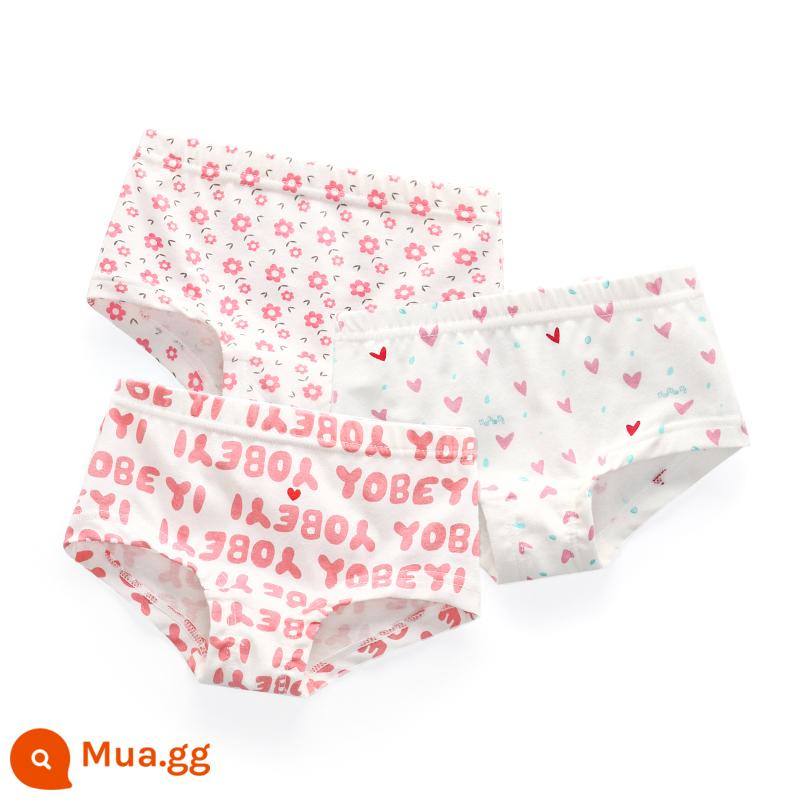 Quần lót trẻ em bé gái quần đùi cotton quần đùi bé gái quần đùi không kẹp pp quần lót trẻ em trung và lớn - Tươi tắn và cẩn thận + chữ cái tiếng Anh + hoa trên nền trắng