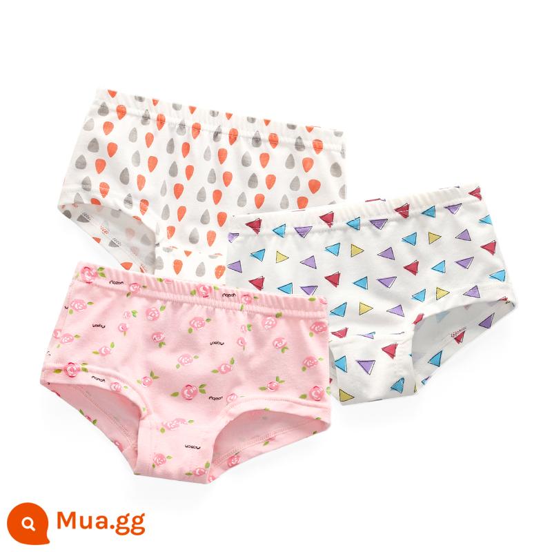 Quần lót trẻ em bé gái quần đùi cotton quần đùi bé gái quần đùi không kẹp pp quần lót trẻ em trung và lớn - 65614#Hoa hồng+Tam giác màu+Hạt mưa nhỏ