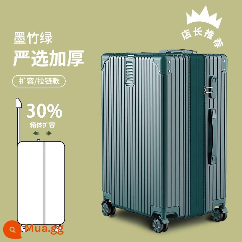 Vali cao cấp nữ 24 inch Xe đẩy vali nhỏ nhẹ vali nam mật khẩu vali lên máy bay 2023 phong cách mới - Tre đen xanh [Mẫu PLUS mở rộng] [Công suất mở rộng thêm 30%]