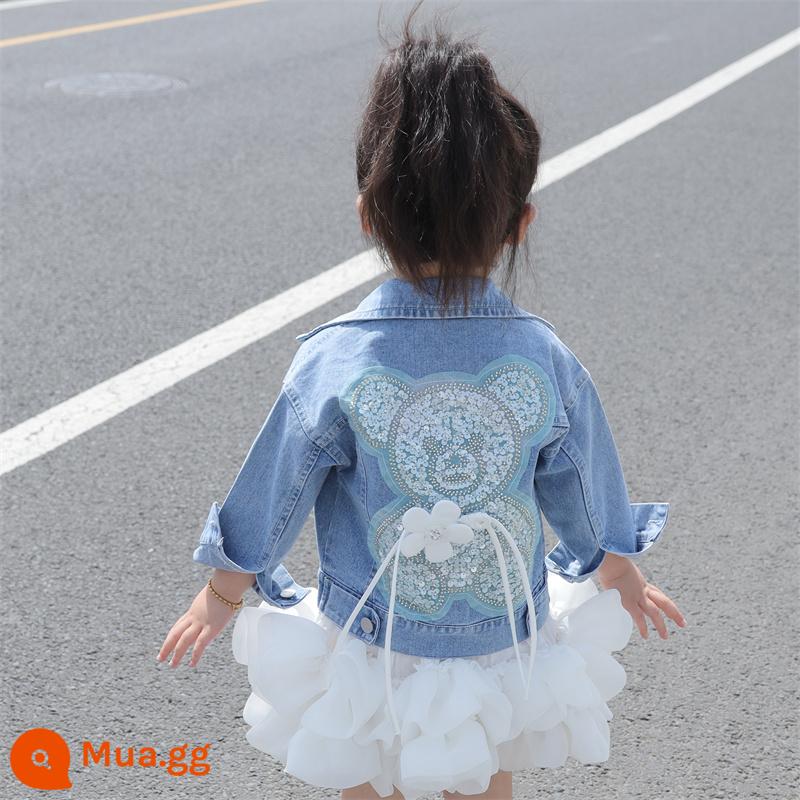 Áo khoác denim bé gái dài tay thêu phong cách nước ngoài cho bé xuân thu 2023 áo khoác trẻ em nhỏ, vừa và lớn mới - Áo khoác gấu xanh lớn đích thực Denim mềm mại Kích thước quá lớn