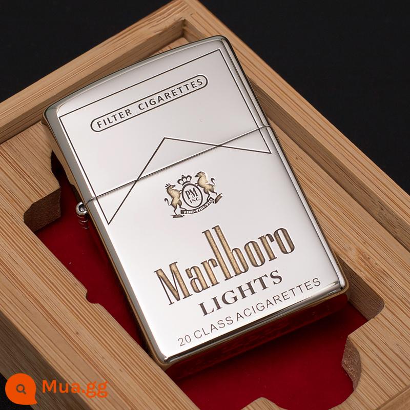 Bật lửa zippo chính hãng đồng nguyên chất Marlboro cá tính sáng tạo tùy chỉnh chữ dầu hỏa chống gió quà tặng nam - Bạc độc lập