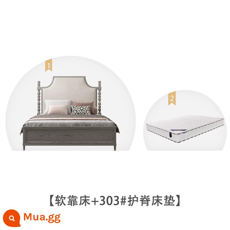 American Light Bed sang trọng Forh Gỗ phòng ngủ chính của người châu Âu -kiểu đôi giường đôi 1,8 mét Căn hộ nhỏ Pháp retro màu xám giường bằng gỗ rắn - Giường lưng mềm + nệm cột sống 303# vui lòng lưu ý màu sắc