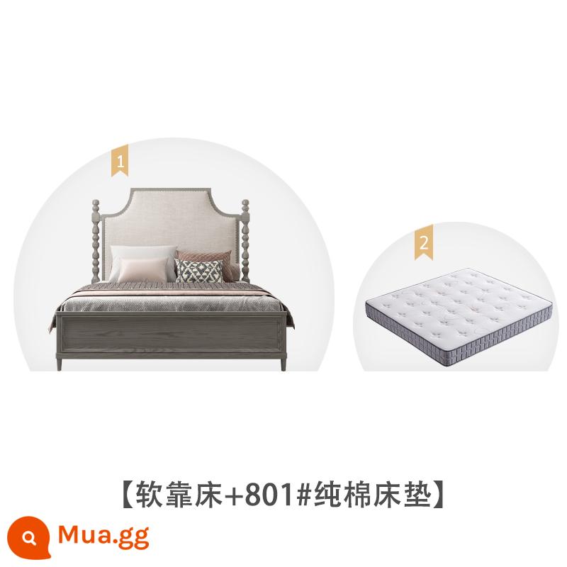 American Light Bed sang trọng Forh Gỗ phòng ngủ chính của người châu Âu -kiểu đôi giường đôi 1,8 mét Căn hộ nhỏ Pháp retro màu xám giường bằng gỗ rắn - Giường lưng êm ái + Nệm cotton 801# nguyên chất, vui lòng lưu ý màu sắc