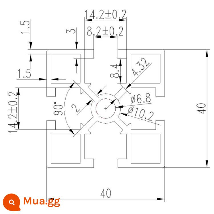 Vật liệu đùn nhôm 4040 dây chuyền lắp ráp vật liệu đùn nhôm 4040 khung 3030 nhôm định hình ống vuông hồ sơ hợp kim nhôm 4040 - 4040 lỗ nhỏ tiêu chuẩn quốc gia-dày 1,5