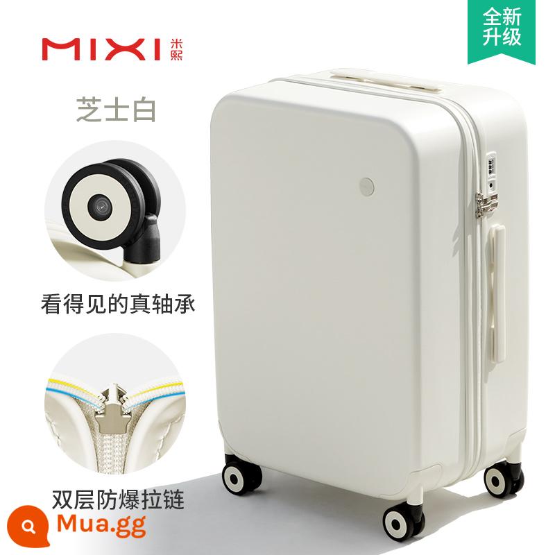 Mixi nguyên bản vali nữ 2023 mới 24 inch sức chứa lớn xe đẩy 20 du lịch lên máy bay hộp mã nam - Màu trắng phô mai [bánh xe chịu lực + dây kéo chống cháy nổ]