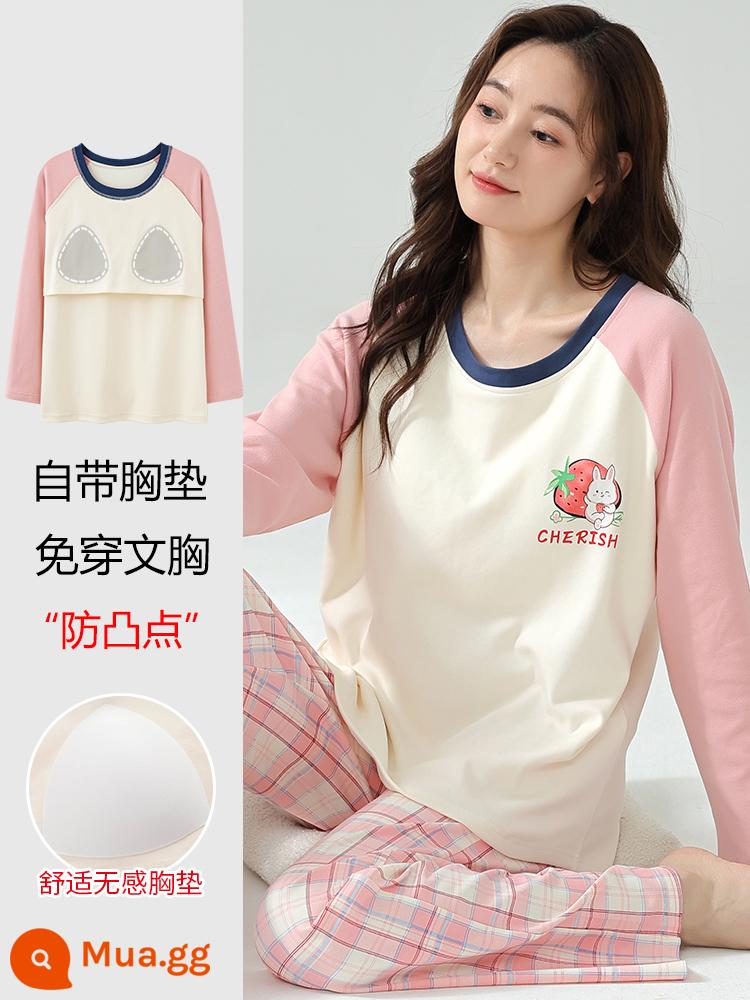 Nanjiren Bộ Đồ Ngủ Xuân Thu Nữ Cotton Nguyên Chất Dài Tay 2023 Quần Áo Ở Nhà Phong Cách Mới Có Miếng Đệm Ngực Có Thể Mặc Bộ Đồ Bên Ngoài - MG6623