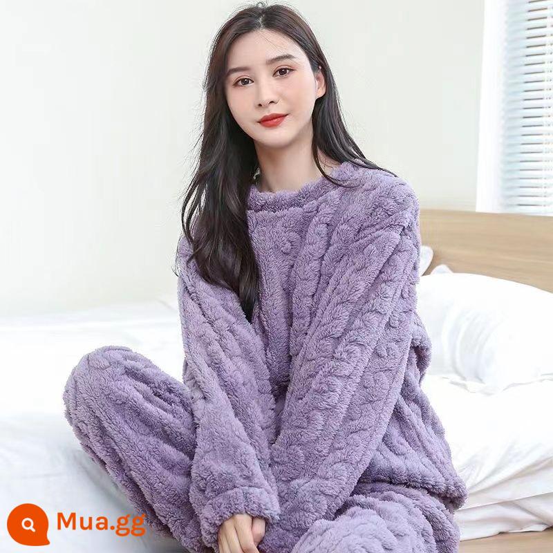 Thời Trang Mới Nhung San Hô Jacquard Phù Hợp Với Bộ Đồ Ngủ Mùa Thu Đông Plus Nhung Dày Internet Người Nổi Tiếng Cô Gái Cặp Đôi Thường Ngày Phù Hợp Với - Khoai môn tím [Bộ đồ giữ ấm bằng vải jacquard cùng kiểu của Anchor]