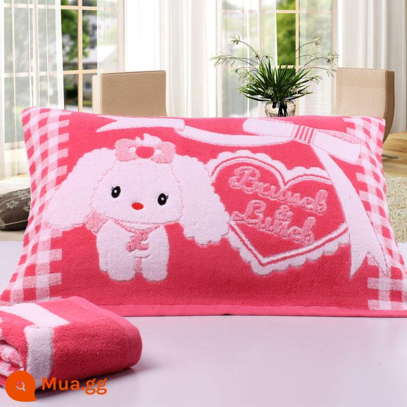 [Đặc Biệt Hàng Ngày] Khuyến Mãi Vỏ Gối Cotton Nguyên Chất Dày Và Cặp Lớn Mềm Mại Hoạt Hình Chính Hãng Không Phai Màu - Cún con màu hồng hai gói