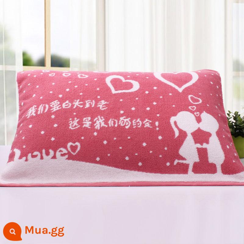 [Đặc Biệt Hàng Ngày] Khuyến Mãi Vỏ Gối Cotton Nguyên Chất Dày Và Cặp Lớn Mềm Mại Hoạt Hình Chính Hãng Không Phai Màu - Happy Promise hai gói tím và hồng