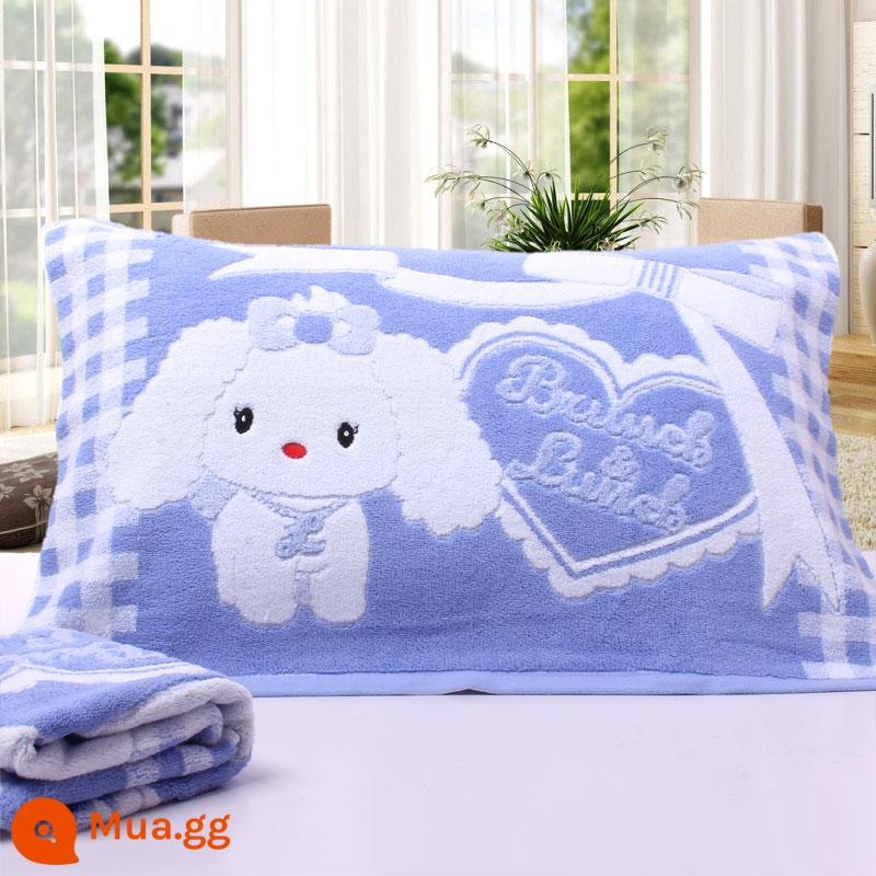 [Đặc Biệt Hàng Ngày] Khuyến Mãi Vỏ Gối Cotton Nguyên Chất Dày Và Cặp Lớn Mềm Mại Hoạt Hình Chính Hãng Không Phai Màu - Puppy màu xanh hai gói