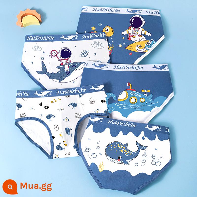 Quần lót trẻ em bé trai cotton nguyên chất quần đùi trẻ em boxer cotton trong quần sịp trẻ em lớn không có mông vào mùa hè - K1737[5 gói]