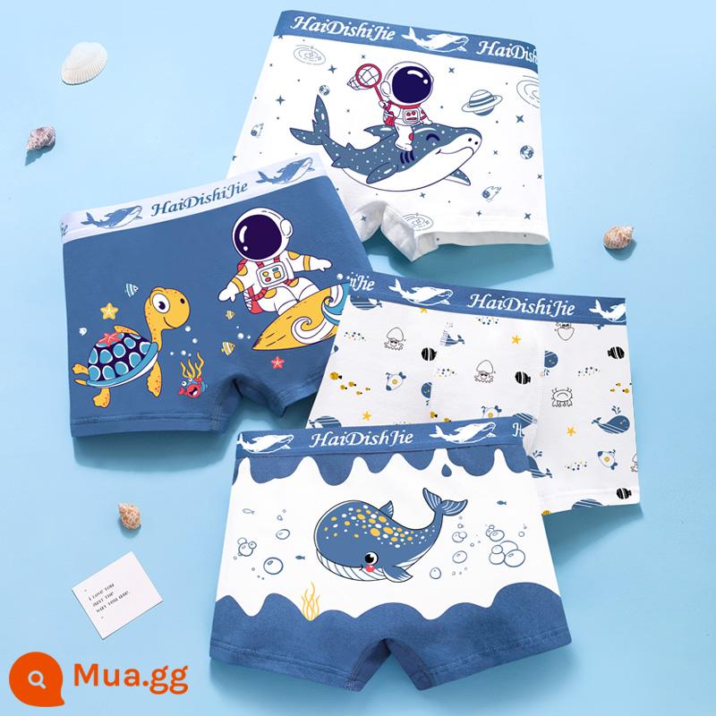 Quần lót trẻ em bé trai cotton nguyên chất quần đùi trẻ em boxer cotton trong quần sịp trẻ em lớn không có mông vào mùa hè - 1738-A [4 gói]