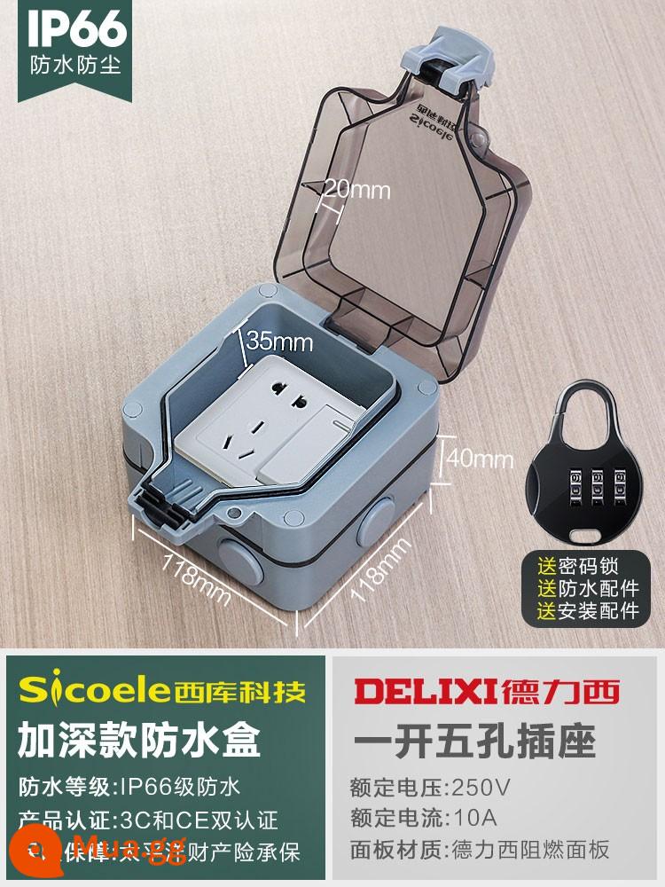 Ổ Cắm Chống Nước Ngoài Trời Chống Mưa 16A Nguồn Điện USB Cắm Bảng Bề Mặt Công Tắc Gắn Tường Ngoài Trời Cắm Hàng Dây Nối Dài hộp Sạc - Hộp chống nước + một ổ cắm Delixi 5 lỗ 10A mở