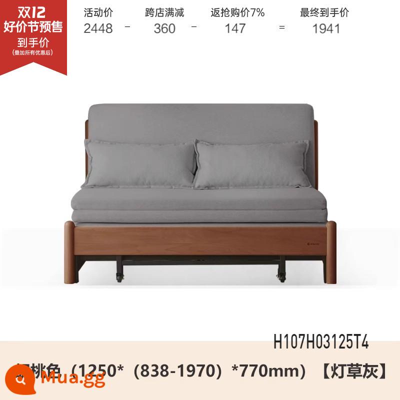 Genji Muyu Gỗ Sofa Giường Hiện Đại Đơn Giản Giường Gấp Bắc Âu Căn Hộ Nhỏ Phòng Khách Kép Sofa Đôi - Màu óc chó sồi 1,25m (Đèn cỏ xám) (1250*(838-1970)*770mm)