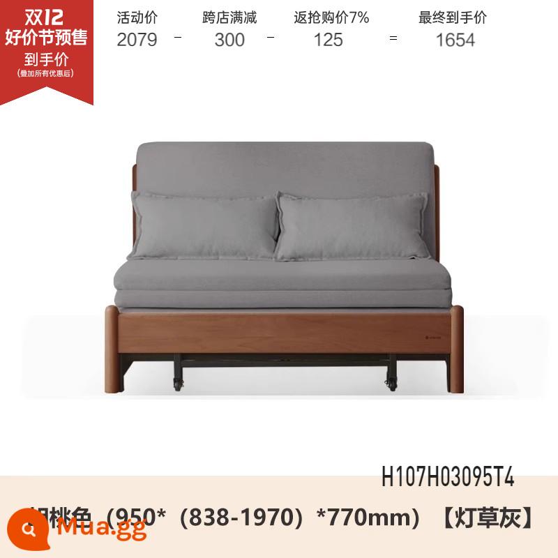 Genji Muyu Gỗ Sofa Giường Hiện Đại Đơn Giản Giường Gấp Bắc Âu Căn Hộ Nhỏ Phòng Khách Kép Sofa Đôi - 0,95m Màu óc chó sồi (Đèn cỏ xám) (950*(838-1970)*770mm)