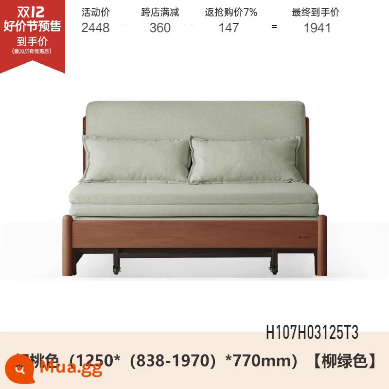 Genji Muyu Gỗ Sofa Giường Hiện Đại Đơn Giản Giường Gấp Bắc Âu Căn Hộ Nhỏ Phòng Khách Kép Sofa Đôi - Màu óc chó sồi 1,25m (xanh liễu) (1250*(838-1970)*770mm)