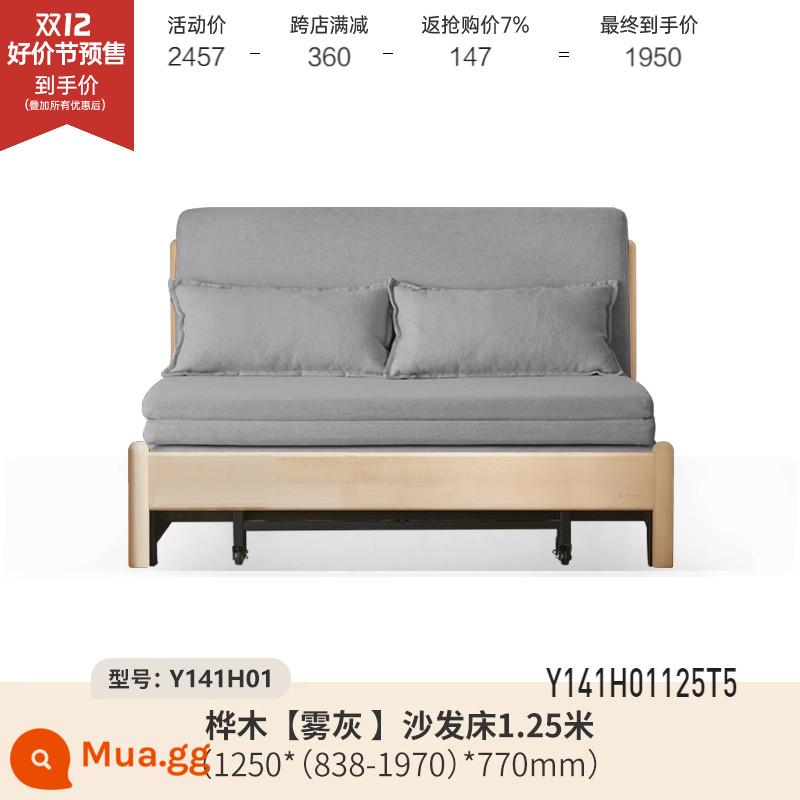 Genji Muyu Gỗ Sofa Giường Hiện Đại Đơn Giản Giường Gấp Bắc Âu Căn Hộ Nhỏ Phòng Khách Kép Sofa Đôi - Bạch dương 1,25m rửa trắng (xám sương mù) (1250*(838-1970)*770mm) Y141H01