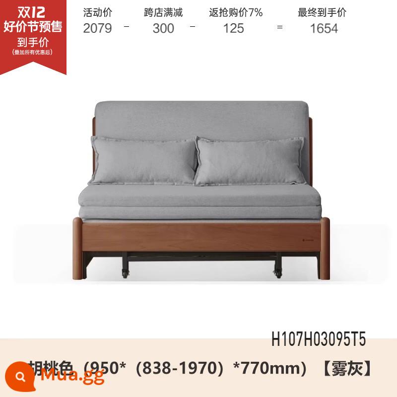 Genji Muyu Gỗ Sofa Giường Hiện Đại Đơn Giản Giường Gấp Bắc Âu Căn Hộ Nhỏ Phòng Khách Kép Sofa Đôi - Màu óc chó sồi 0,95m (xám sương mù) (950*(838-1970)*770mm)