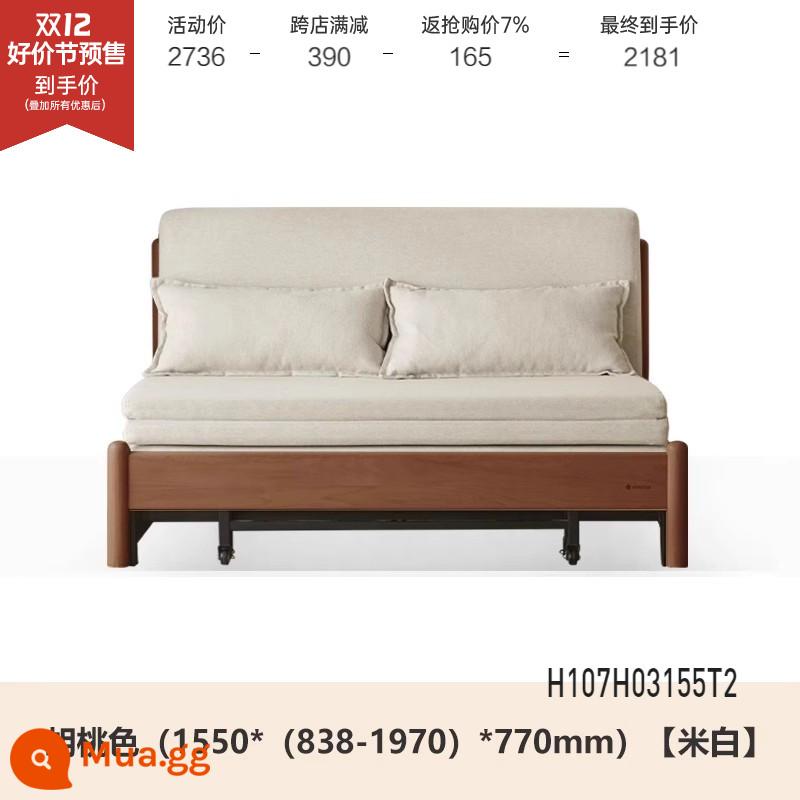 Genji Muyu Gỗ Sofa Giường Hiện Đại Đơn Giản Giường Gấp Bắc Âu Căn Hộ Nhỏ Phòng Khách Kép Sofa Đôi - Màu óc chó sồi 1,55m (trắng nhạt) (1550*(838-1970)*770mm)