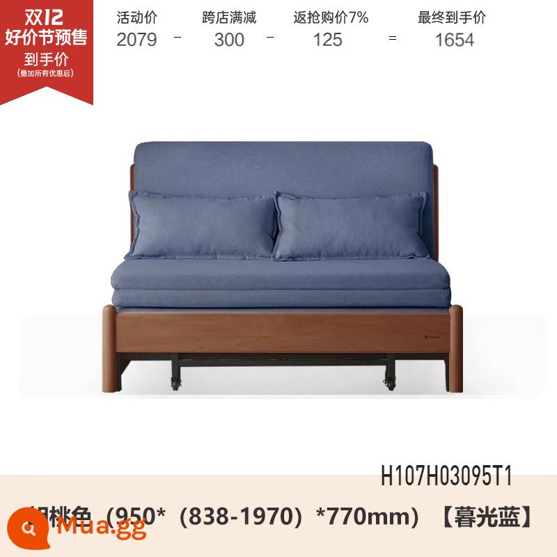 Genji Muyu Gỗ Sofa Giường Hiện Đại Đơn Giản Giường Gấp Bắc Âu Căn Hộ Nhỏ Phòng Khách Kép Sofa Đôi - Màu óc chó sồi 0,95m (xanh chạng vạng) (950*(838-1970)*770mm)