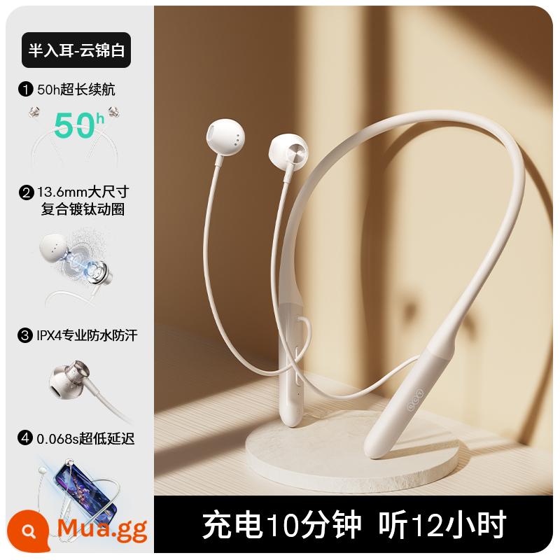 Tai nghe Bluetooth đeo cổ QCY C1 bán trong tai true wireless chống ồn nam nữ chạy thể thao pin siêu dài treo cổ - Yunjin White [C1 Nửa Tai]