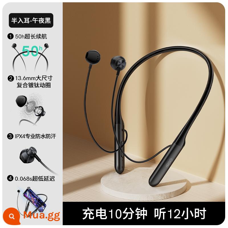 Tai nghe Bluetooth đeo cổ QCY C1 bán trong tai true wireless chống ồn nam nữ chạy thể thao pin siêu dài treo cổ - Đen nửa đêm [C1 Semi-Ear]