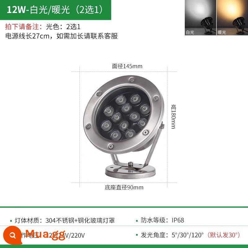 led ánh sáng dưới nước ánh sáng dưới nước hồ bơi ánh sáng ao cá ánh sáng cảnh nước ánh sáng không thấm nước spotlight 24v thép không gỉ đầy màu sắc ánh sáng cảnh quan - 12W[Trắng thật/Trắng ấm] 2 chọn 1