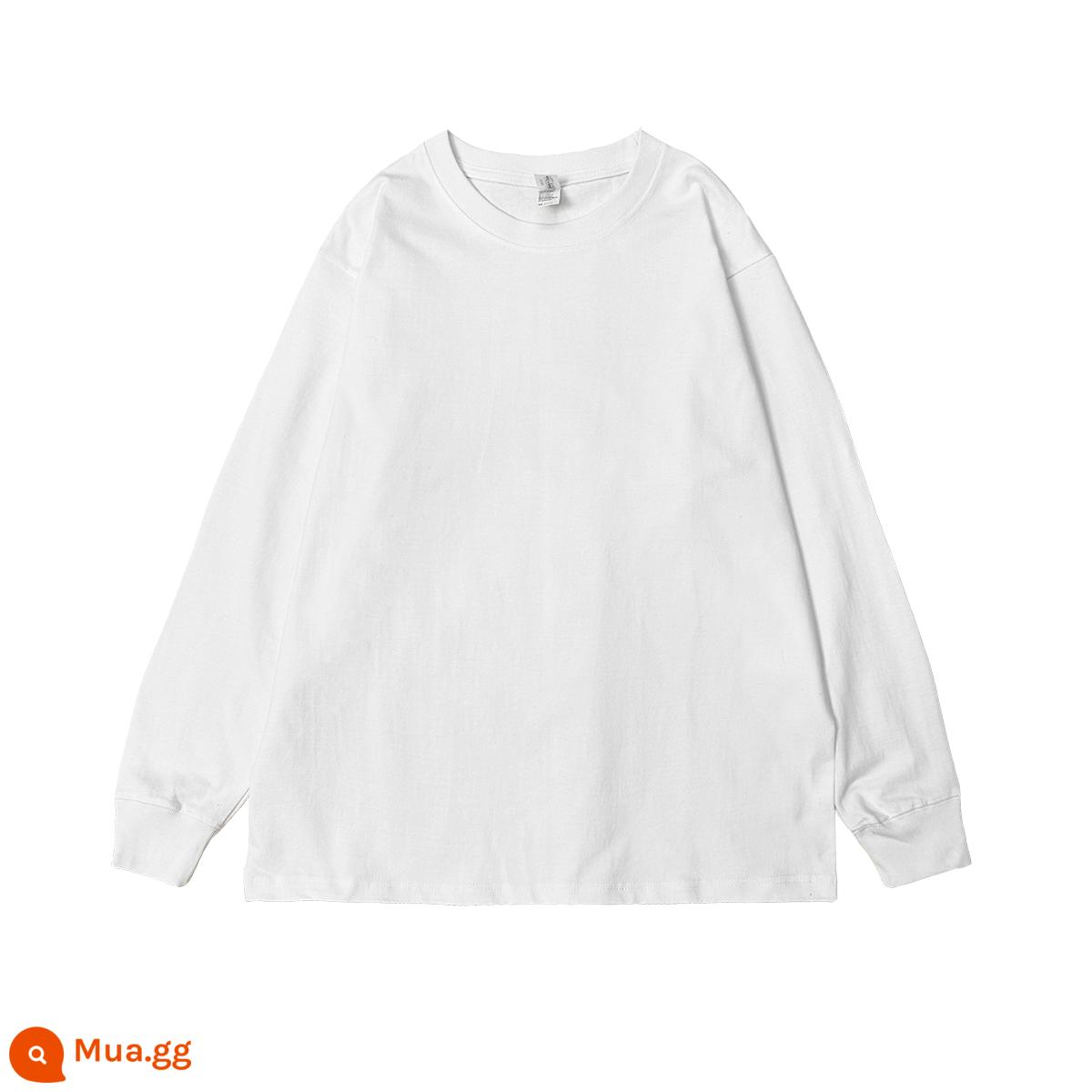 Nặng cao cấp hợp thời trang thương hiệu cotton nguyên chất màu trắng rắn màu lỏng lẻo cổ tròn lớp bên trong áo thun dài tay nam quần áo lớp bên trong màu trắng t - Màu trắng (phiên bản thoải mái 250g)