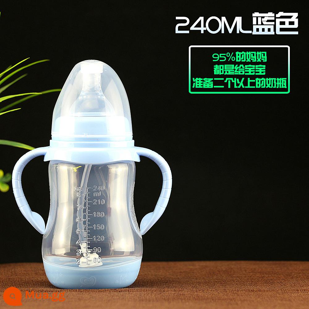 Bình sữa cho bé sơ sinh học cốc tập uống đường kính rộng có ống hút silicone tay cầm uống nước chống rơi kích thước nhựa - 240ml XH màu xanh