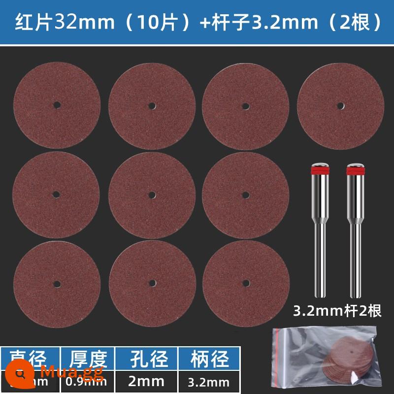 Lưới đôi siêu mỏng nhựa lưỡi cắt kim loại đặc biệt nhỏ lưỡi cưa mini đá mài thép không gỉ lát mài điện phụ kiện - Phim đỏ 32mm (10 miếng) + cực 3.2mm (2 miếng)