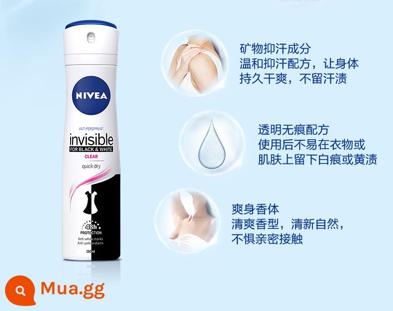 Ms.Nivea Nhẹ Nhàng, Sảng Khoái, Dưỡng Ẩm, Khô Thoáng, Hương Thơm Tươi Mát, Xịt Ngăn Tiết Mồ Hôi Nách Chính Hãng - Sương mù đen trắng nổi bật