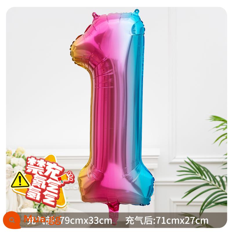 Bong bóng kỹ thuật số màng nhôm trắng 32 inch phong cách Ins sinh nhật đầu tiên bữa tiệc ngoài trời bố trí cảnh đạo cụ chụp ảnh - Bong bóng màng nhôm gradient cầu vồng số 1