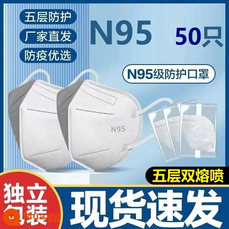 Khẩu trang Spot N95 được đóng gói riêng với năm lớp bảo vệ, hai lớp thổi tan, khẩu trang tiêu chuẩn quốc gia ba chiều 3D có giá trị cao - 50 miếng [N95 được đóng gói riêng lẻ 3D ba chiều có giá trị cao] màu trắng