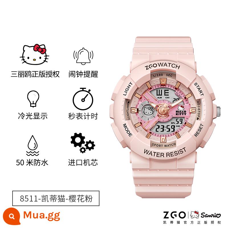 Zgo Sanrio doanh đồng hồ trẻ em bé gái bé gái học sinh tiểu học Hello nữ mẫu hellokitty chống thấm nước - 8511Hello-Sakura Pink (đồng hồ báo thức, hẹn giờ, đồng hồ điện tử màn hình kép đa chức năng)