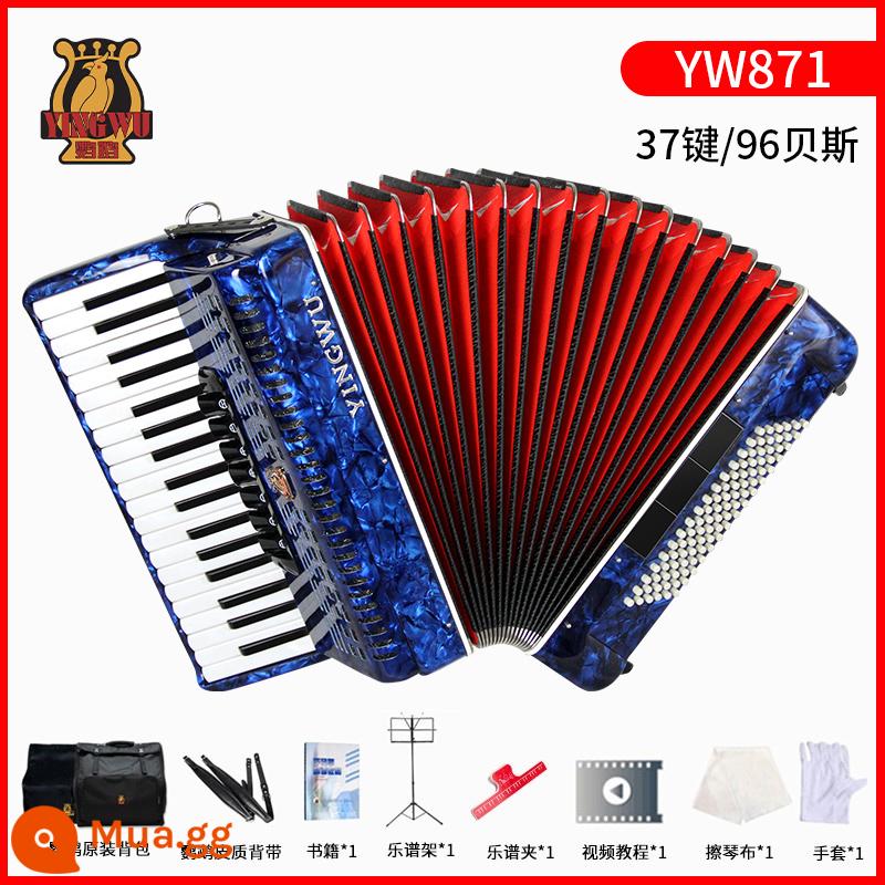 Vẹt đàn accordion nhạc cụ người lớn mới bắt đầu chuyên nghiệp 60/96/120 trẻ em 48 bass chơi đàn accordion - [96 bass 37 phím] YW871 xanh + gói quà