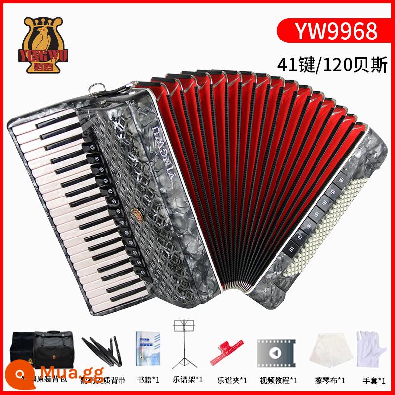 Vẹt đàn accordion nhạc cụ người lớn mới bắt đầu chuyên nghiệp 60/96/120 trẻ em 48 bass chơi đàn accordion - [120 bass 41 phím] YW9968 xám bạc + gói quà