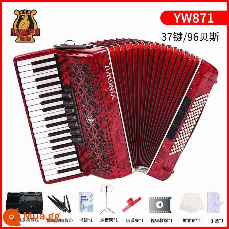 Vẹt đàn accordion nhạc cụ người lớn mới bắt đầu chuyên nghiệp 60/96/120 trẻ em 48 bass chơi đàn accordion - [96 bass 37 phím] YW871 đỏ + gói quà