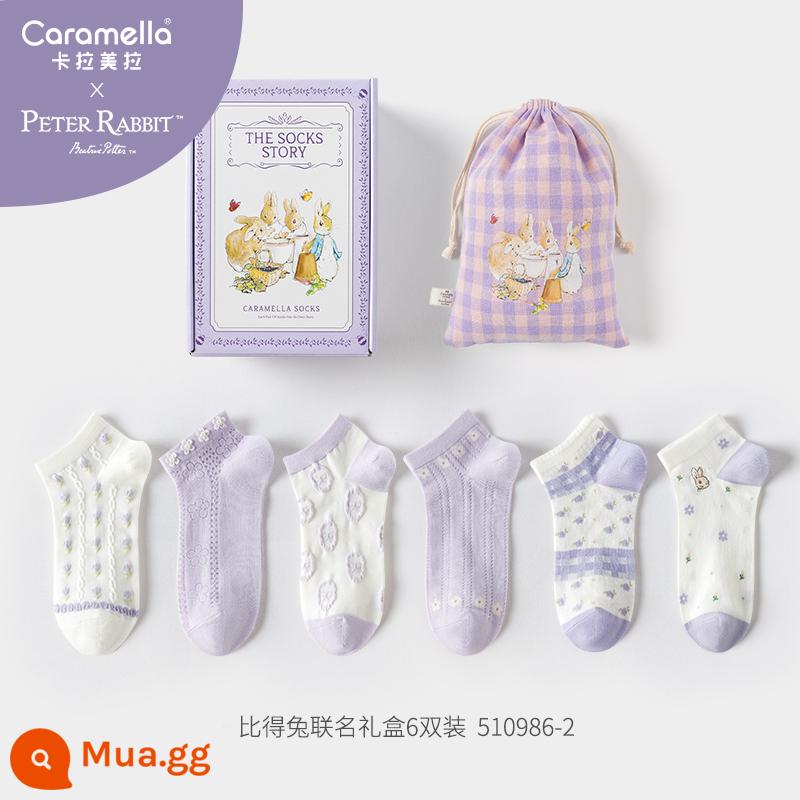 Caramella & Peter Rabbit doanh vớ nữ mùa xuân và mùa thu tất ống hộp quà tặng phiên bản Hàn Quốc của vớ dễ thương mùa thu và mùa đông - Bộ tất vô hình phối lưới Peter Rabbit tím 2