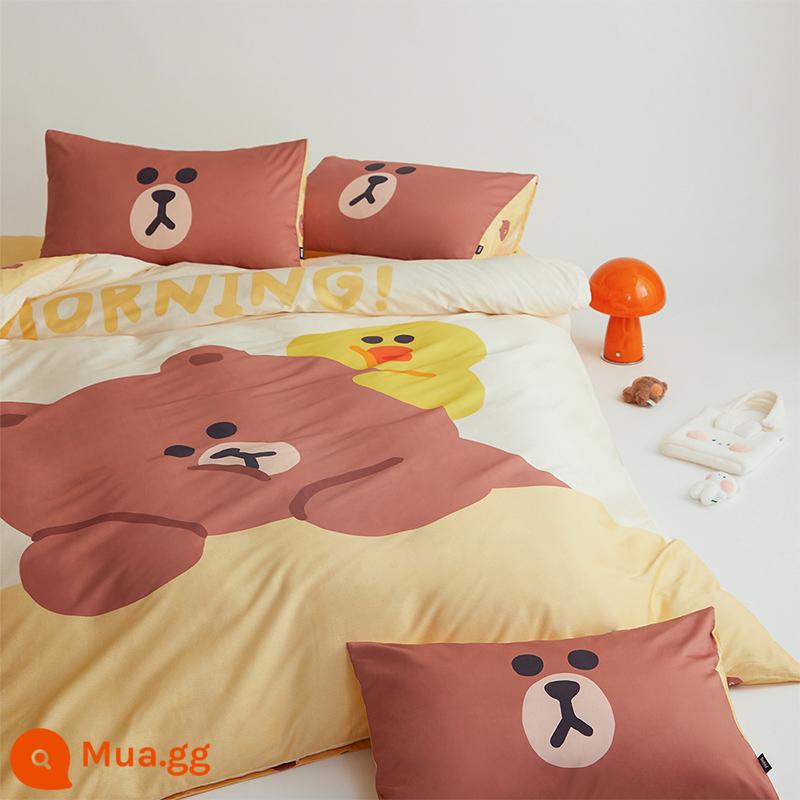 Bộ ba mảnh/bốn mảnh cotton Love Brown Bear dễ thương - Bộ cotton dễ thương