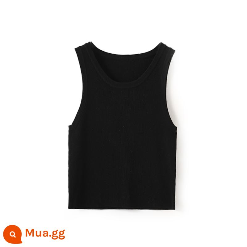 Thung lũng bí ngô [Basics Hundred Vest] Lụa dâu tằm nặng | Áo không tay sọc/co giãn Z2243B - Màu đen - phiên bản ngắn