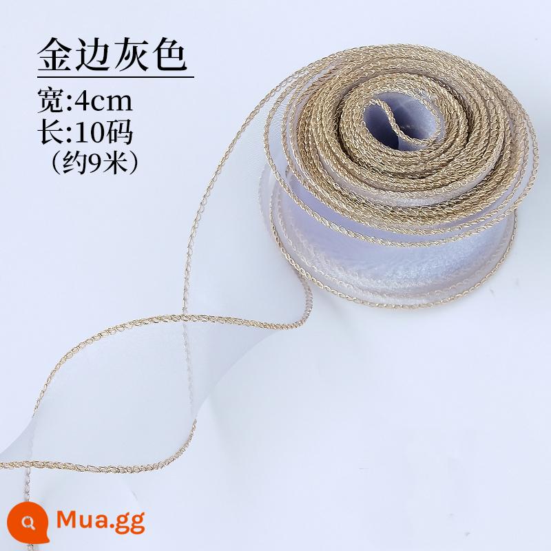 Nàng Tiên Cá Sợi Ruy Băng Hộp Bánh Bao Bì Sợi Tự Làm Nơ Ruy Băng Hoa Chất Liệu Sóng Áo Khoác Nơ Trang Trí - Sợi đuôi cá viền vàng xám 10 thước 2 cuộn