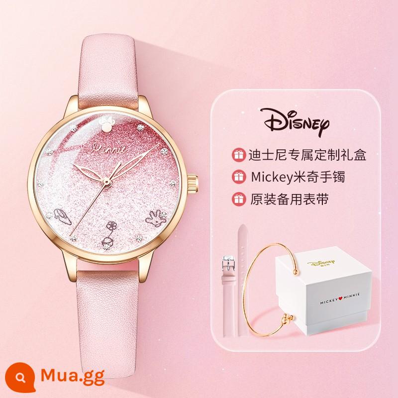 Đồng hồ Disney nữ học sinh trung học đầy sao hoa anh đào ánh sáng sang trọng thích hợp nữ tặng sinh nhật quà tặng năm mới - [Gói dây đeo đồng hồ] Màu hồng Sakura + Dây đeo dự phòng