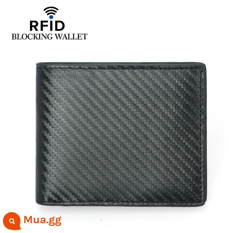 2022RFID Bàn Chải Chống Trộm Sợi Carbon Nam Đựng Thẻ Màu Ngắn Kinh Doanh Ví Giấy Phép Lái Xe Kẹp Tiền - mô hình sợi carbon đen