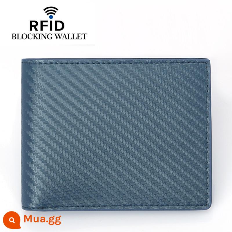 2022RFID Bàn Chải Chống Trộm Sợi Carbon Nam Đựng Thẻ Màu Ngắn Kinh Doanh Ví Giấy Phép Lái Xe Kẹp Tiền - mô hình sợi carbon màu xanh