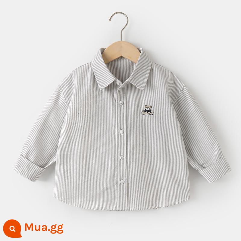 Áo sơ mi dài tay cotton cotton nguyên chất bé trai, quần áo mùa thu, quần áo trẻ em, áo sơ mi trắng trẻ em, mẫu xuân thu trẻ em, bé sơ sinh 1 tuổi và 3 tuổi - U14574 dải cà phê nền trắng