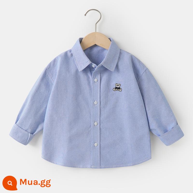 Áo sơ mi dài tay cotton cotton nguyên chất bé trai, quần áo mùa thu, quần áo trẻ em, áo sơ mi trắng trẻ em, mẫu xuân thu trẻ em, bé sơ sinh 1 tuổi và 3 tuổi - U14574 màu xanh