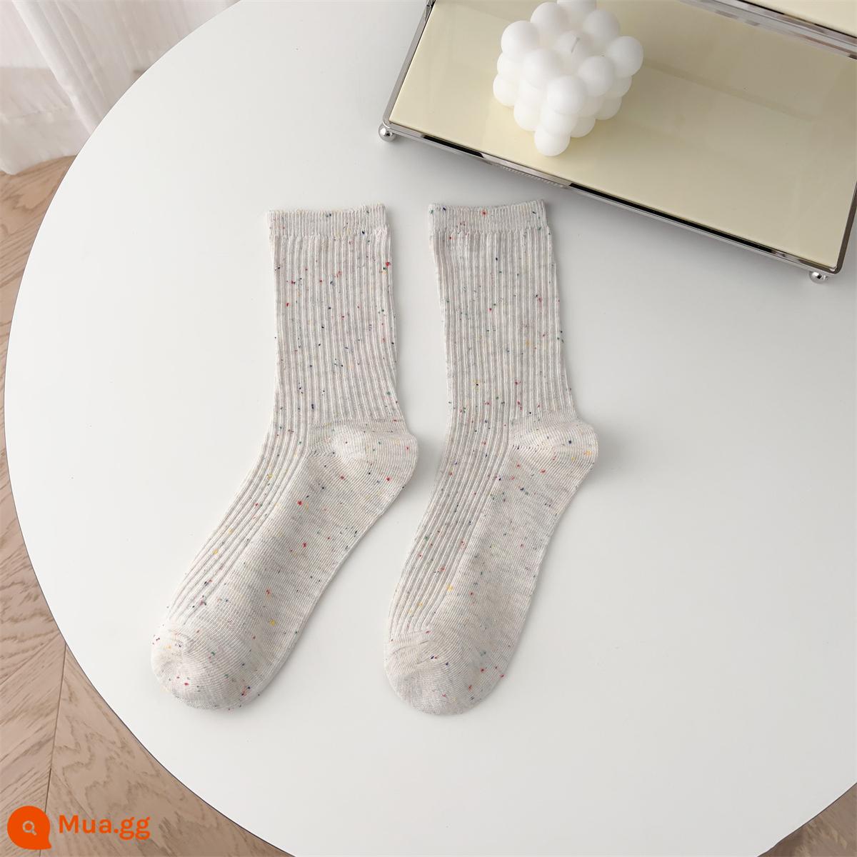 Tất sợi chấm tất dài đến bắp chân nữ cotton nguyên chất Nhật Bản tất bong bóng mùa xuân và mùa thu hợp thời trang, đơn giản, đa năng, nổi tiếng trên mạng - màu xám cát