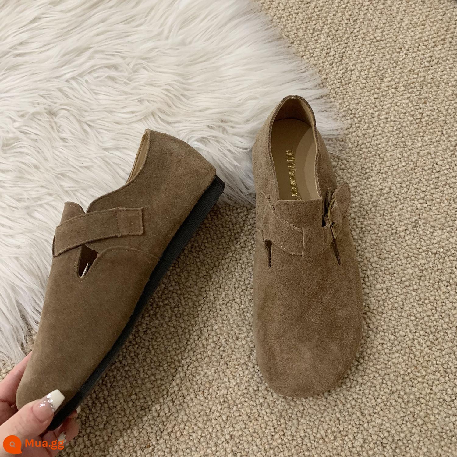 Giày Lông Plus Nhung Giày Đơn Nữ Thu Đông 2022 Doudou Giày Slip-On Cho Nữ Da Thật Ấm Áp Birken Giày Cotton - Lớp lót đơn lạc đà